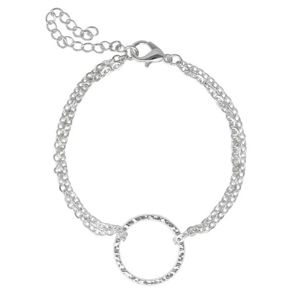 Dainty Silver Tone Circle Double Strand Bracelet - Picture 1 of 4